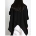 Women Black Cotton O Neck Asymmetric Tee