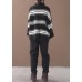 Comfy black striped clothes oversized winter sweaters high neck