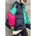 Elegant Navy Pockets Patchwork Thick Winter Cotton Puffer Jacket