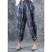 fall new blue prints women pants linen blended elastic waist harem pants