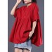 Organic o neck cotton shirts red short tops summer