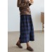 Handmade blue plaid pants plus size fall wide leg pants