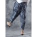 fall new blue prints women pants linen blended elastic waist harem pants