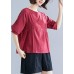 Art o neck embroidery cotton Blouse Sewing burgundy shirt summer