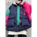 Elegant Navy Pockets Patchwork Thick Winter Cotton Puffer Jacket