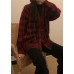 Chunky red plaid knit coats Loose fitting winter knit sweat tops v neck