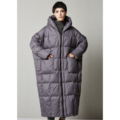 Women Grey Loose hooded long Winter Duck Down down coat