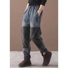 French blue trousers elastic waist elastic waist patchwork Gifts women trousers