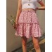 Small Daisies Print High Waist Ruffle Pleated Holiday A  line Skirts