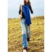 Chic high waist pant oversize denim blue Cotton embroidery pant