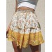 Ethnic Women Elastic Waist Floral Ruffle Pleated Printed Mini Short Skirts